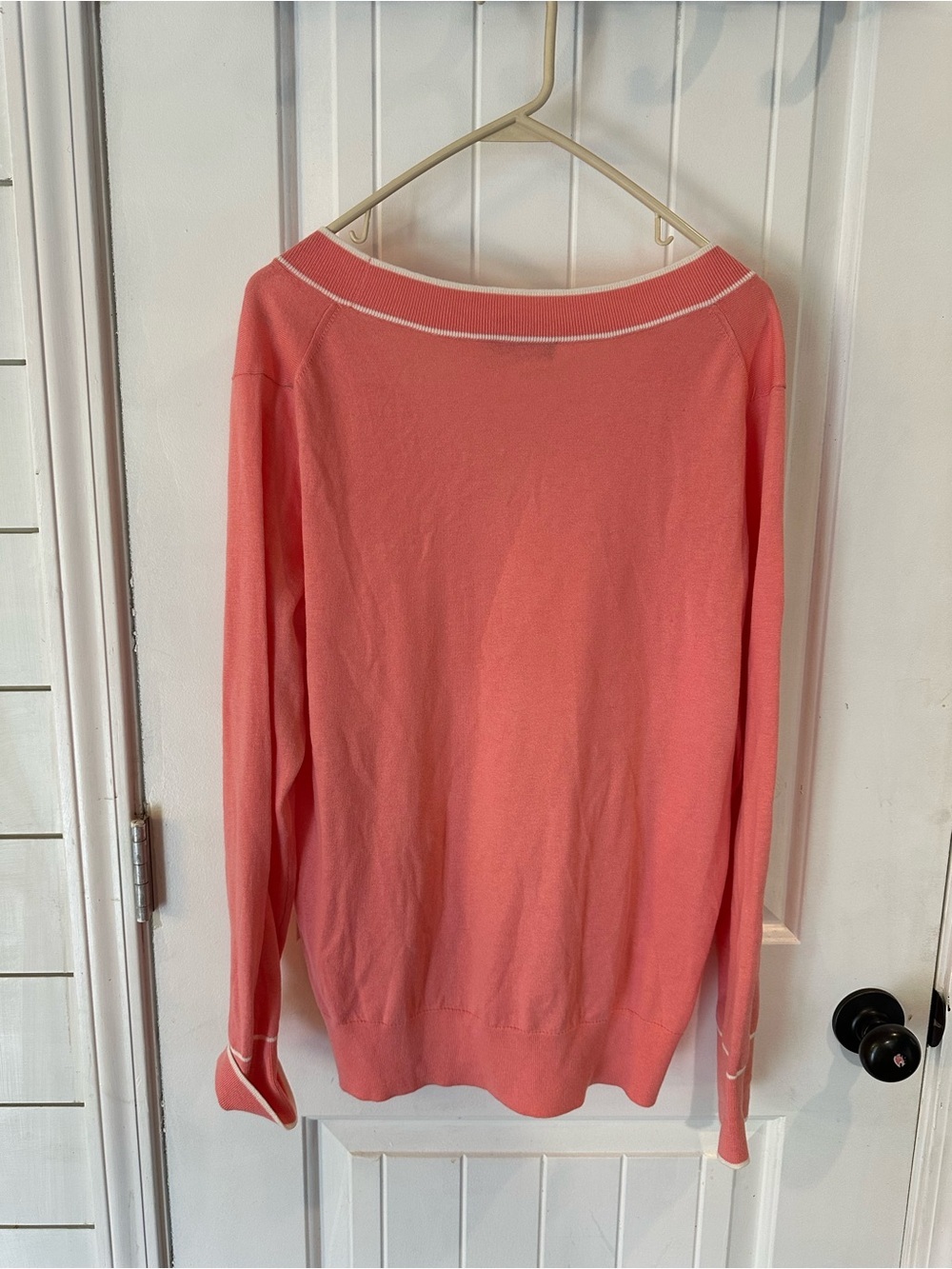 Vineyard Vines Coral V‑Neck Sweater with White Trim cotton - Picture 6 of 6